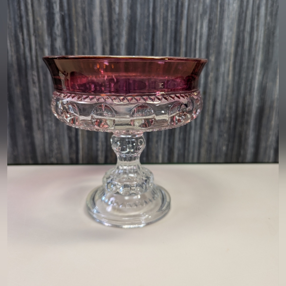 Indiana Glass Kings Crown Thumbprint Ruby Red Cranberry Flashed Compote